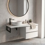 CERANO - Koupelnová skříňka Velora - bílá matná, úchytka černá + deska pod umyvadlo Navira Pro - 36 mm + konzole černá - 160x56,6x46,5 CER-667940