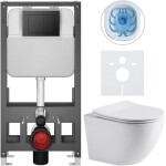CERANO Kompletní WC set Basic/Cesso - bílá lesklá - WC tlačítko Maxio/Černá - volně stojící - předstěnová instalace - 49x36 cm - 8050BD85947