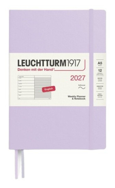 Týdenní plánovač & Zápisník Lilac, Medium A5 2027, Softcover, anglicky