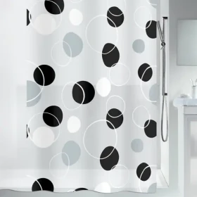 Spirella BUBBLE sprchový závěs motiv kroužky bílo-černý / PEVA / 180 x 200 cm (7610583130433)