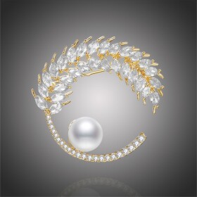 Brož s perlou a Swarovski Elements krystaly Jacinta, Zlatá