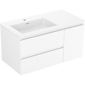 MEXEN/S - Rivel koupelnová skříňka 90 cm s umyvadlem Otis levá, 2S, 1D, reliéf, bílá mat 91A23-09047-3-BBFFF01-W18L01