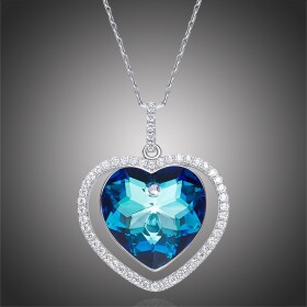 Stříbrný náhrdelník Swarovski Elements Hannah - srdce, Modrá 40 cm + 5 cm (prodloužení)