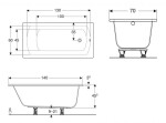 GEBERIT - Perfect Vana 140x70 cm, včetně nožiček, bílá 554.070.01.1