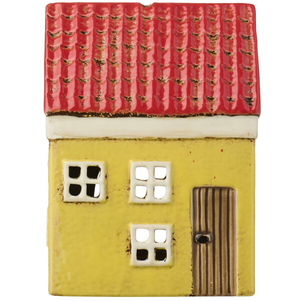 Ib Laursen Keramický svícen My Home Town Yellow / Brown Door, žlutá barva, keramika