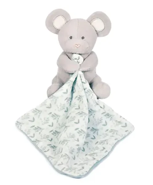 Doudou Dárková sada - Plyšová myška s dečkou z BIO bavlny 15 cm zeleno-bílá