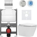 CERANO Závěsné WC s bidetem Basic/Cronus Standard - bílá lesklá - WC tlačítko Maxio/Stříbrná - ovládání shora - předstěnová instalace - 59,3x38,4 cm