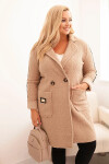 Dámský kabát Plus Size z umělé ovčí vlny s kapsami tmavě béžový UNI