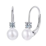 Stříbrné náušnice s perlou a 0,1 ct MOISSANITE + CERTIFIKÁT, Stříbrná Bílá