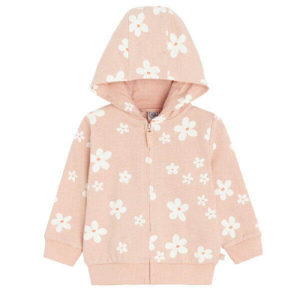 Mikina na zip s kapucí s květinami -světle růžová - 62 LIGHT PINK