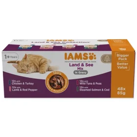 IAMS Delights Adult mořské a suchozemské maso v omáčce / Kapsičky pro kočky / Multipack 48× 85 g (173-150167)