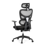 Kancelářská židle, šedá síťovina, černý plast, kolečka na tvrdé podlahy