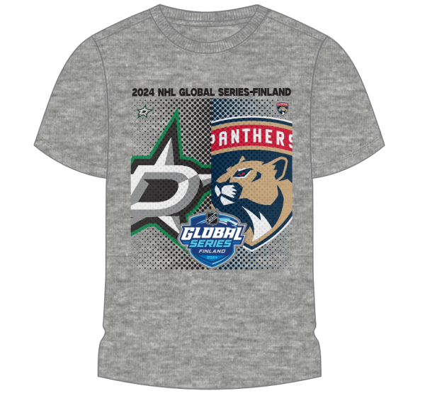 Outerstuff Dětské tričko NHL Global Series 2024 Finland Dallas Stars vs Florida Panthers Match-Up Graphic Tee Velikost: Dětské let)