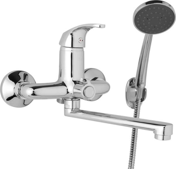 JB Sanitary Nástěnná umyvadlová a sprchová baterie SLIM, rozteč 150 mm, otočný přepínač v těle, s příslušenstvím, ramínko 200 mm A10 39 01