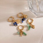 ELENYS Lapis Lazuli Charm | Pozlacené kruhové náušnice s pravým přírodním lapis lazuli
