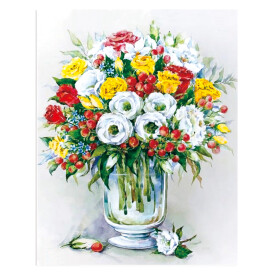 Antistresové omalovánky TSvetnoy TSvetnoy, LG148e, Diamond painting - diamantové malování, 40 x 50 cm, Kytice s brusinkami