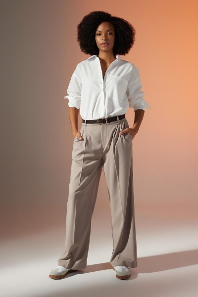 DEFACTO Wide Leg High Waist Wide Leg Collared Standard Length Trousers