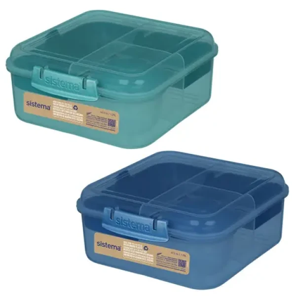 Sistema Ocean Bound Bento Cube Dělený svačinový box s nádobou na jogurt a 2 tácky 1.25 l mix barev (9414202134516)