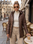 Dámská prošívaná bunda s odnímatelnou kapucí, hnědá, FashionStreet TY5796 S