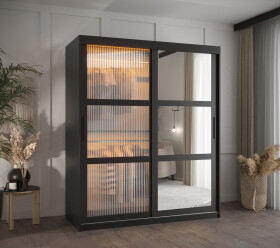 Šatní skříň Abi Flutes 2 Rozměry: 150 cm, Barva korpusu + barva dveří: Černá + Černá