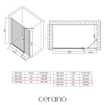 CERANO - Sprchové křídlové dveře Antelo s pevnou částí L/P - 6 mm - černá matná, transparentní sklo - 140(90+50)x190 CER-435812