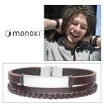 Pánský náramek Marcos z pravé kůže a chirurgické oceli, Hnědá 21 cm