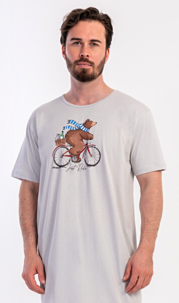 Pánská noční košile s krátkým rukávem Méďa na kole šedá XL