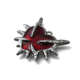 Kovový přívěsek - platinový s červeným smaltem - gotické srdce - 27 x 29,5 x 3,5 mm - 1 ks