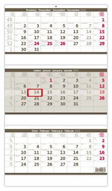 Nástěnný kalendář 2025 Tříměsíční skládaný šedý