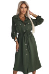 531-5 Midi košilka se zlatými knoflíky a vázáním - KHAKI UNI