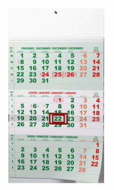 Tříměsíční kalendář 2026 zelený - nástěnný kalendář