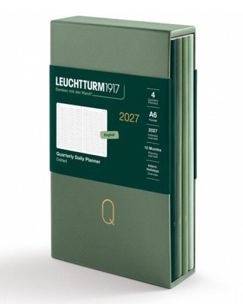 Čtvrtletní denní plánovač, tečkovaný, Pocket A6, 2027, 4ks, Shades of Green, anglicky