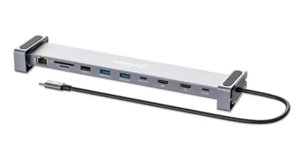 Manhattan Dokovací stanice 10-in-1 šedá / Dokovací stanice / USB-C / 2x HDMI 4K 60Hz / PD 100W / USB-A 3.2 Gen1 (190398)