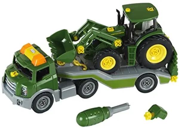 KLEIN 3908 auto s traktorem JOHN DEERE 6215R, čelním nakladačem a nářadím