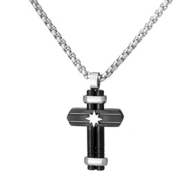 Pánský ocelový náhrdelník Javier - chirurgická ocel, kříž, Stříbrná 65 cm