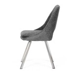 Židle jídelní, šedá látka, kovové nohy, broušená nerez.
