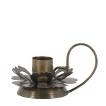 Chic Antique Kovový svícen s ouškem Leaf Pattern, hnědá barva, kov