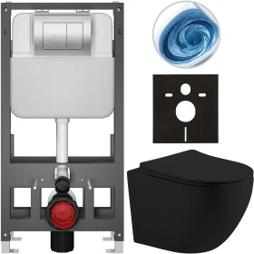 CERANO - Kompletní WC set Basic/Cesso - černá matná - WC tlačítko Maxio/Stříbrná - volně stojící - předstěnová instalace - 49x36 CER-8050BD86222