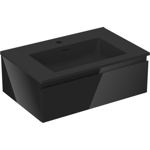 MEXEN/S - Orio koupelnová skříňka 70 cm s umyvadlem Otis, 1 šuplík, černá lesk/černá mat 91A10-07023-1-BF70-W18M71
