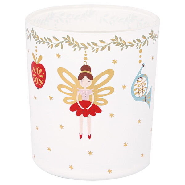 GREEN GATE Skleněný svícen Cindarella Xmas White 10 cm, bílá barva, sklo