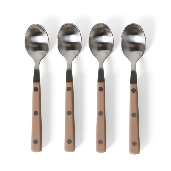 HK living Nerezová čajová lžička Taupe 70's – set 4 ks, růžová barva, hnědá barva, kov, plast