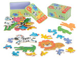 Puzzle v plechové krabičce - safari zvířátka 25 dílků