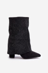 Zdobené Lesklé Kotníkové Boty S Otočeným Svrškem Na Podpatku Zateplené Černé Xistaria 40