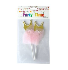 Dortisimo Zápich do dortu Baletní šaty na ramínka zlaté s růžovou sukní (2 ks)