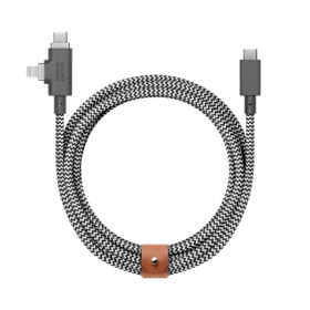 Native Union Belt Cable Duo Pro USB-C - USB-C + Lightning 2.4m 240w zebra (BELT-PROCCL-ZEB-NP)