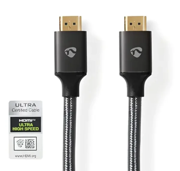 Nedis Fabritallic Gun Metal / Kabel HDMI / 8K 60 Hz / 48 Gbps / 1 m / pozlacené konektory (CVTB35000GY10)