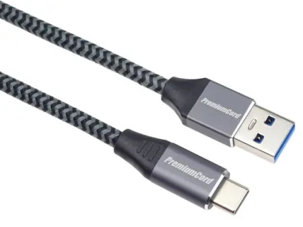 PremiumCord opletený propojovací kabel USB-C - USB 3.0 A USB 3.2 gen. 1 / 3A / 5Gbit/s / 1m (ku31cs1)