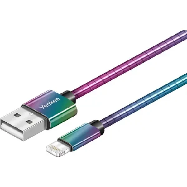 YENKEE YCU 651 USB 2.0 na Lightning kabel duhová / délka 1m / ocelový oplet kabelu / 2.4A (8590669292295)