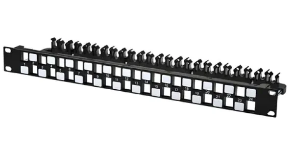 Lanview STP Cat6a 24 portů černý / Patch panel / 19" / 1U / RJ-45 / ocel (LVN127597)