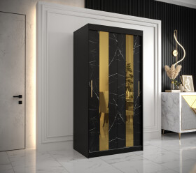 Šatní skříň Abi Golden Pole Barva korpusu: Černá, Rozměry: 100 cm, Dveře: Černý mramor se zlatým zrcadlem